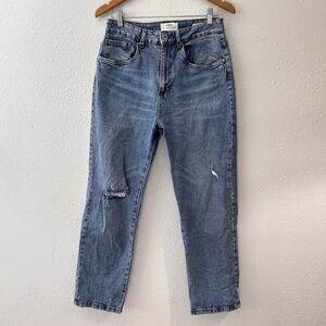 Cotton On Women's Straight Leg Stretch Denim Mom Jeans Blue Button Size 8